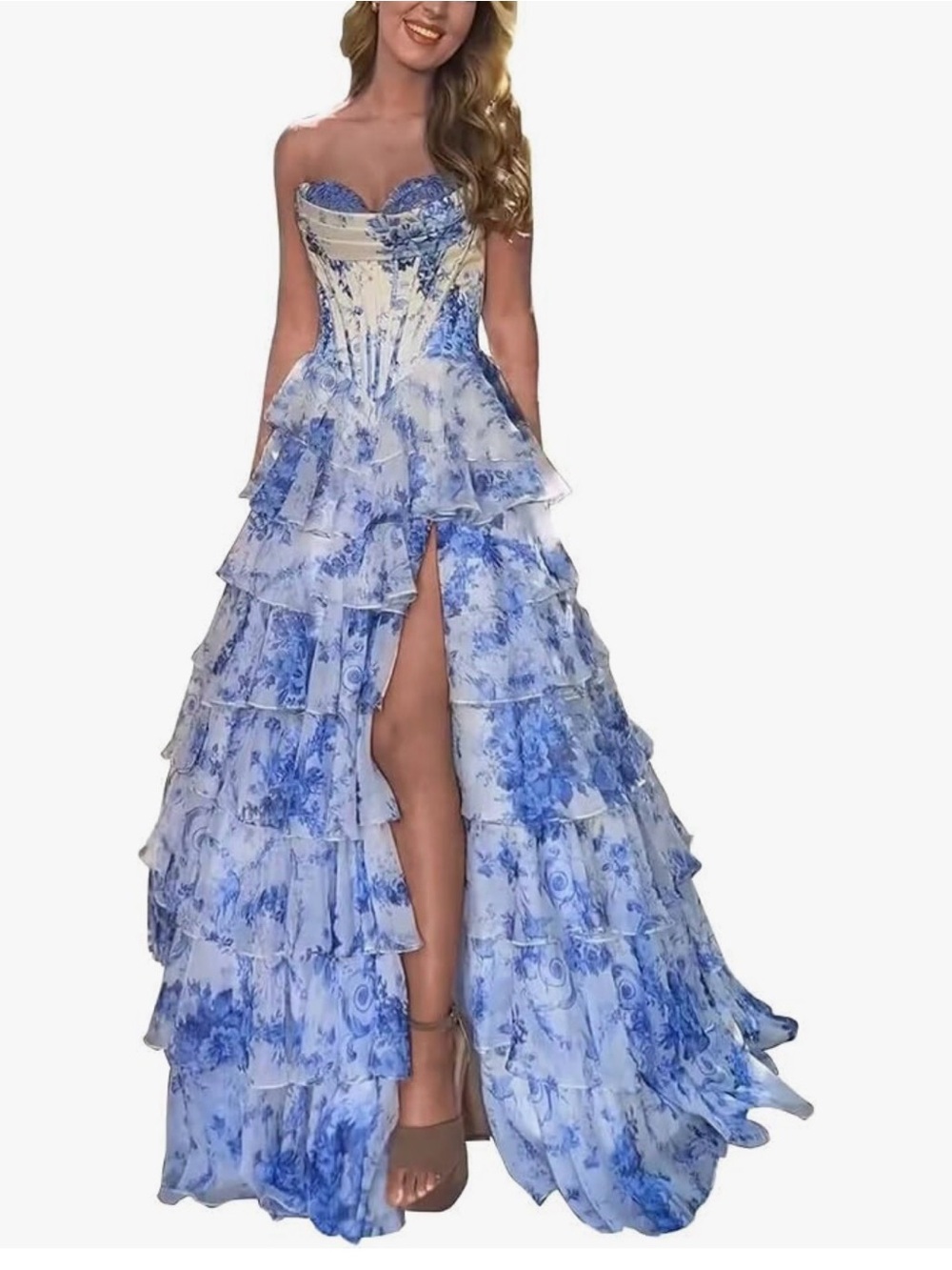 Women’s Prom Dress Tiered w/ SlitStrapless Corset FairyFormal EveningGown Size10
